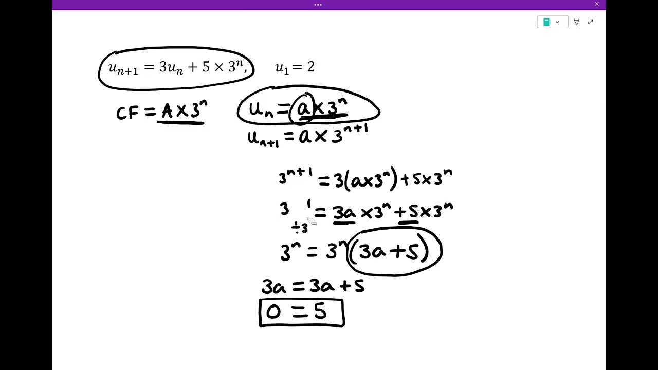 OCR FM A-Level Additional Pure:  Solving Non Homogeneous Recurrence Relations (5) - Failure Case 1