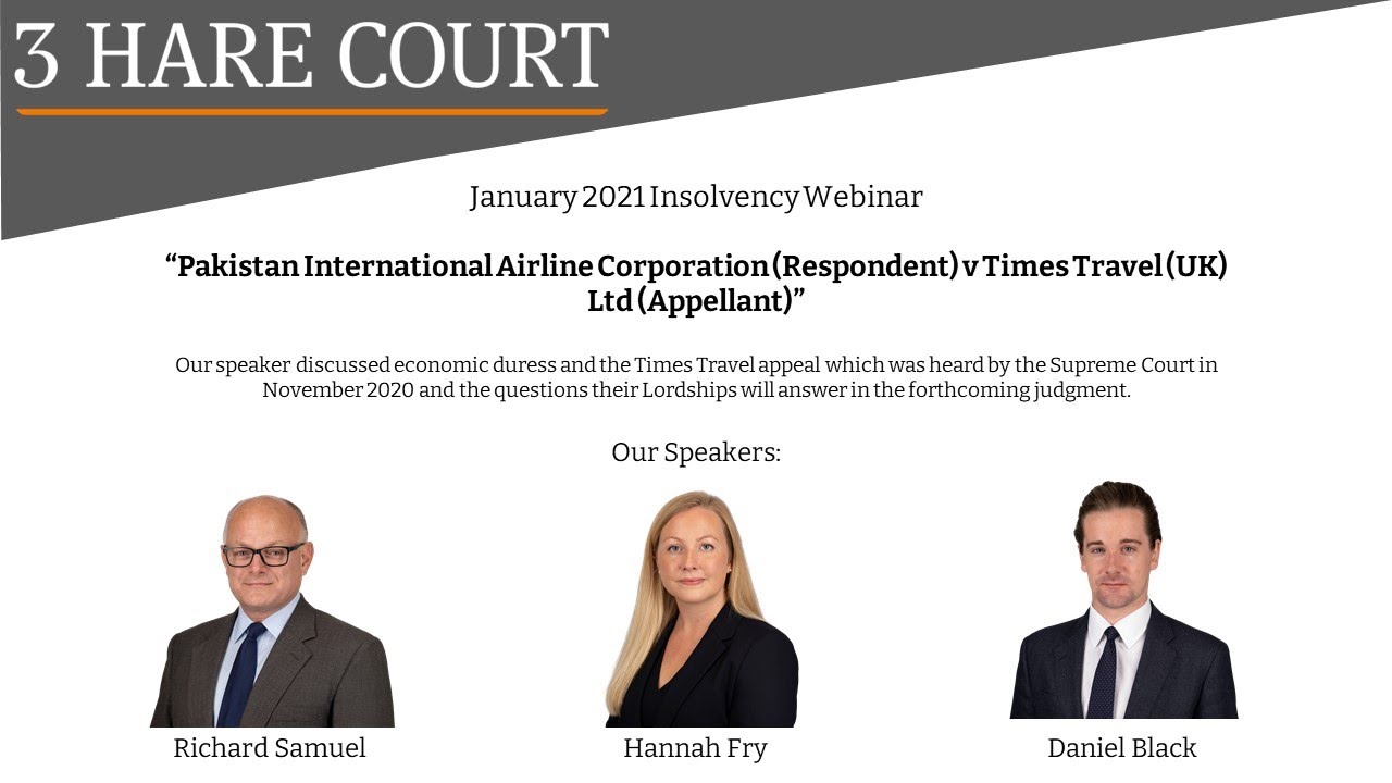 3HC - Jan Insolvency Webianr - PIA Corporation (Respondent) v Times Travel (UK) Ltd (Appellant).