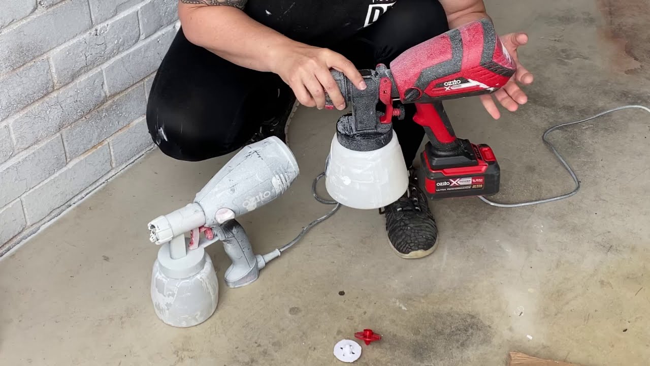 Paint Spray Guns Corded Electric vs 18v Battery + Ozito airless paint spray gun comparison & review