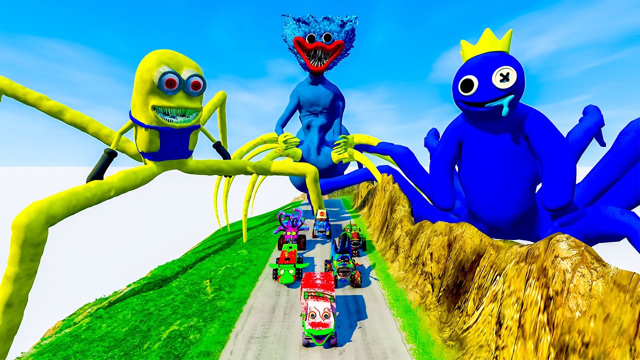 ALL MONSTERS Big & Small Cars Downhill Madness With HUGGY WUGGY EATER & BLUE EATER - BeamNG.drive