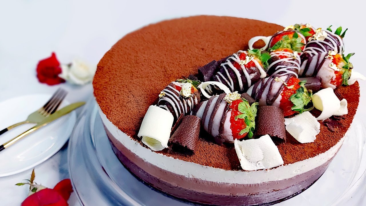 No-Bake Triple Chocolate Mousse Cake Recipe| Valentine's Day cake | Date Night Desserts |JolsKitchen