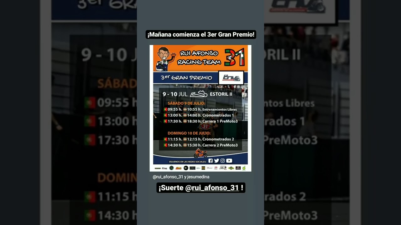 🏍️ 3 Gran Premio para nuestro piloto de motos Rui Afonso Racing Team 🏁 Circuito Estoril Portugal 🇵🇹