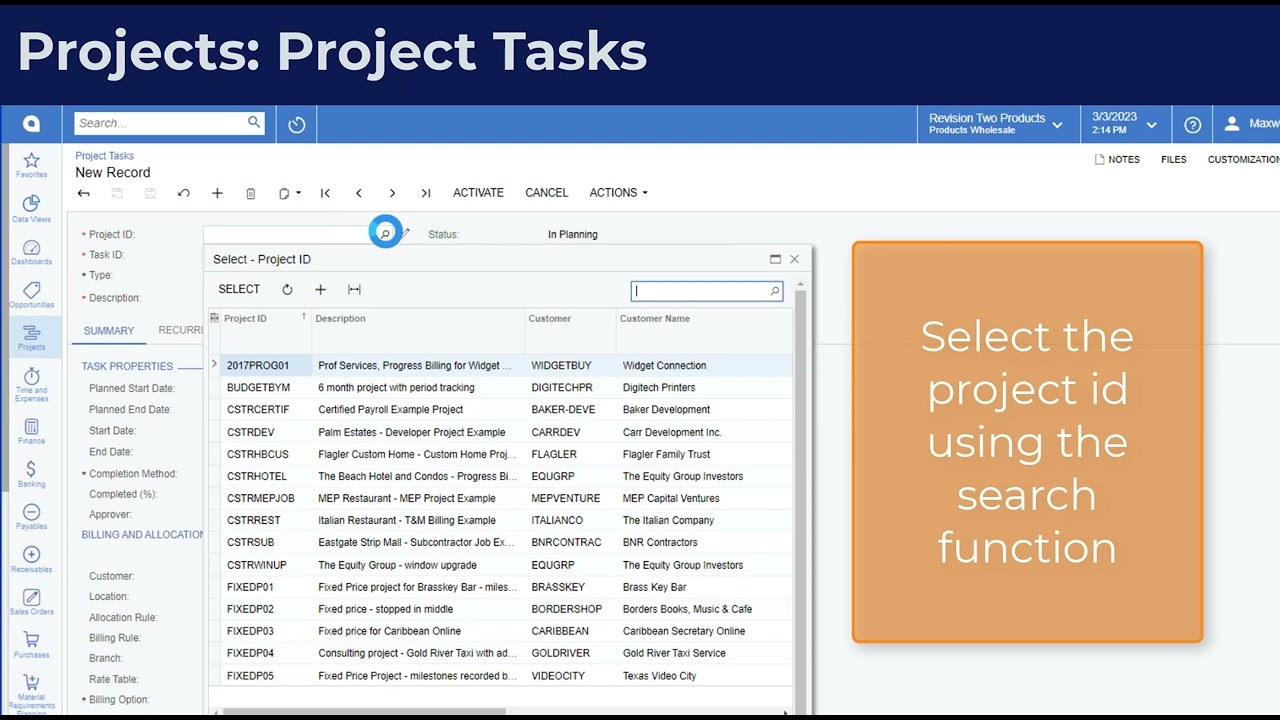 Acumatica Cloud ERP Tips 141:  Project Tasks