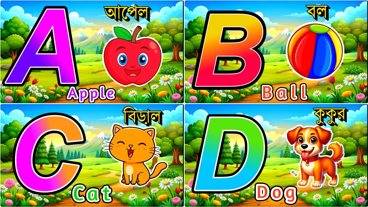 রঙিন ছবিতে English ABCD 🎨 | A to Z Alphabet | Kids Learning