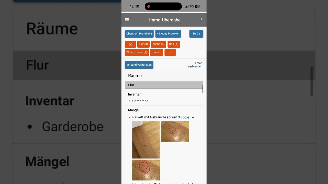 Das DEMO-Übergabeprotokoll der App „Immo-Übergabe“