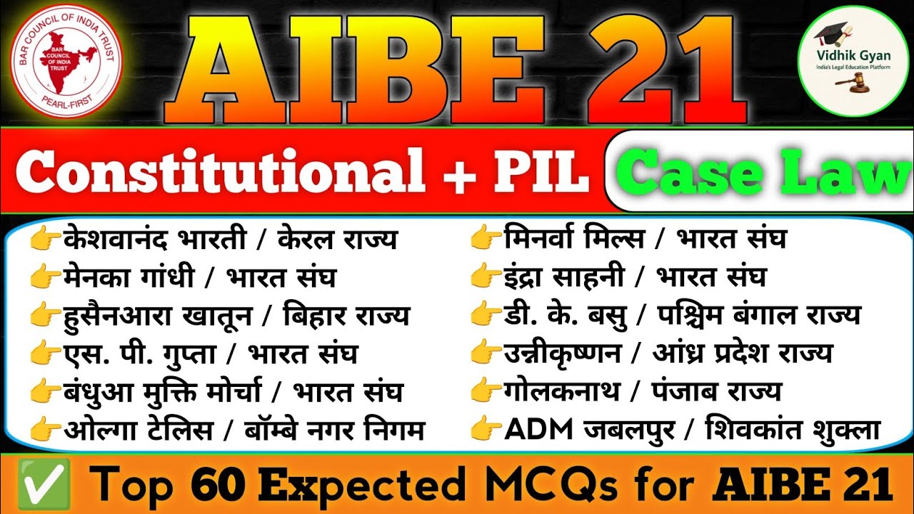 🔥 AIBE 21 Constitutional Law + PIL | Top 60 Expected MCQs | Important Case Laws 2026