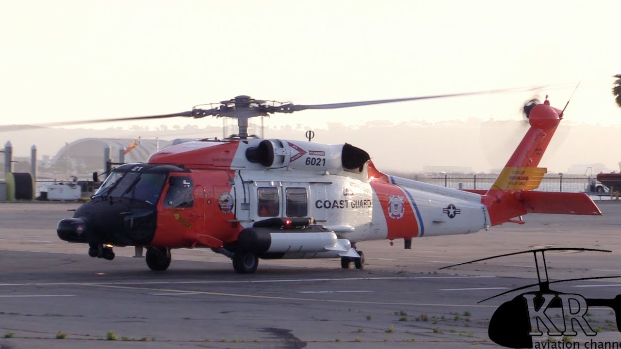 MH-60T Jayhawk engine start and take off at San Diego, CA