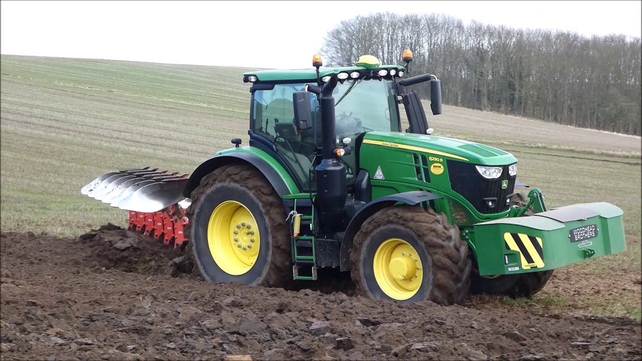John Deere 6230R Tractor Plough Busy Working