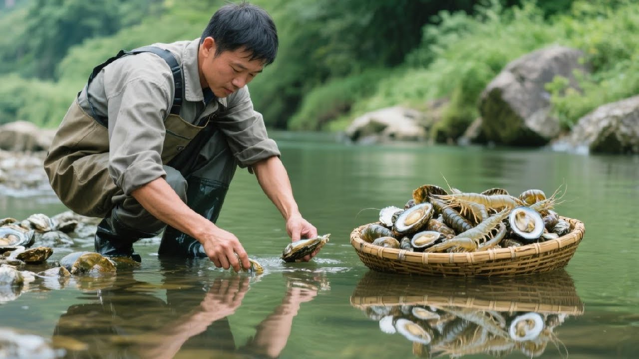 现捞螺蛳炭火香 | Hand-Harvested Snails Transformed Into Smoky Riverside Feast!