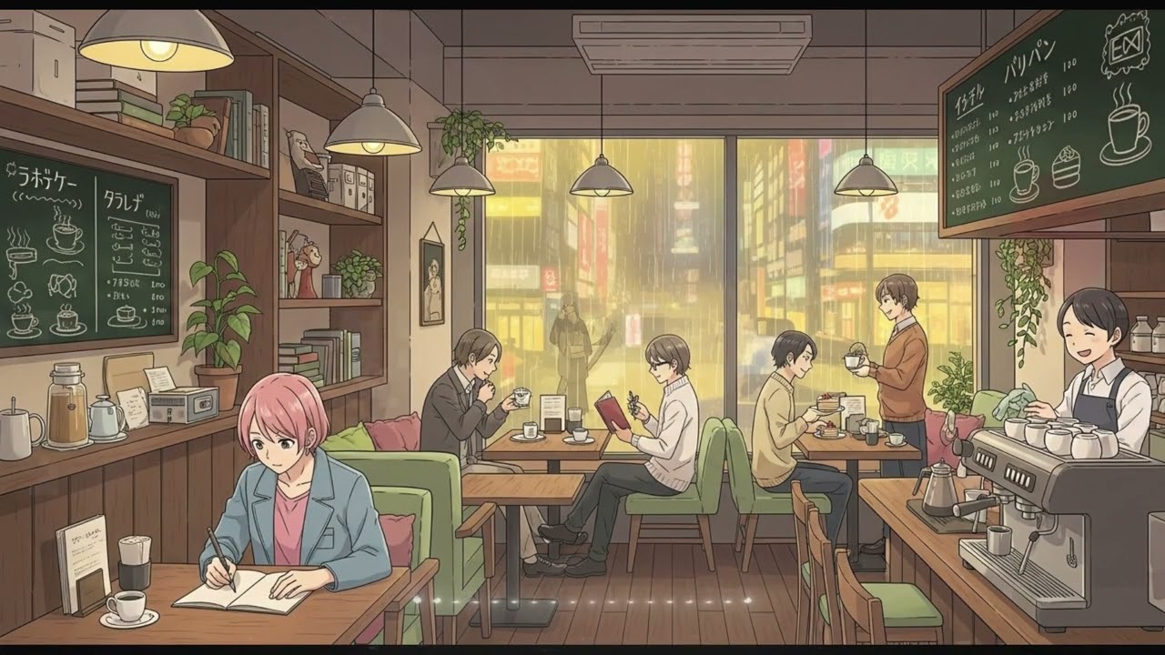 Lofi Cafe Music for Studying Late ( 1 hour )