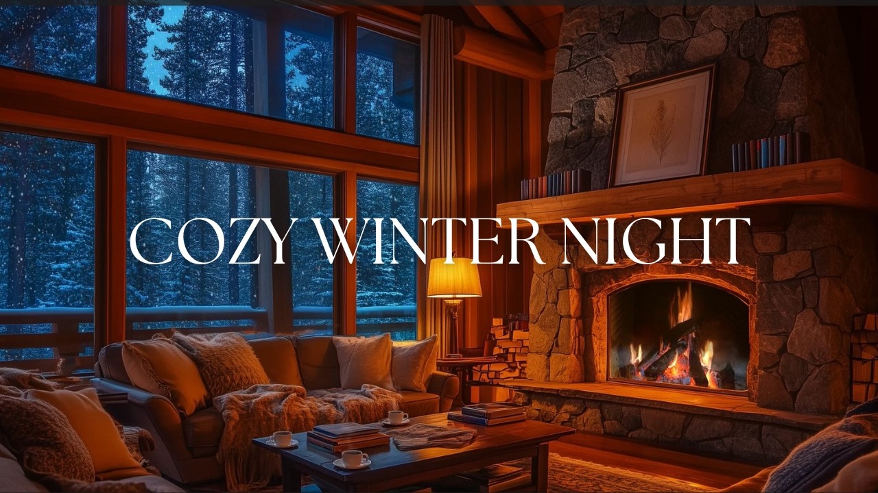 Cozy Winter Fireplace Ambience | Snowstorm Window Night for Sleep & Relaxation (4K)