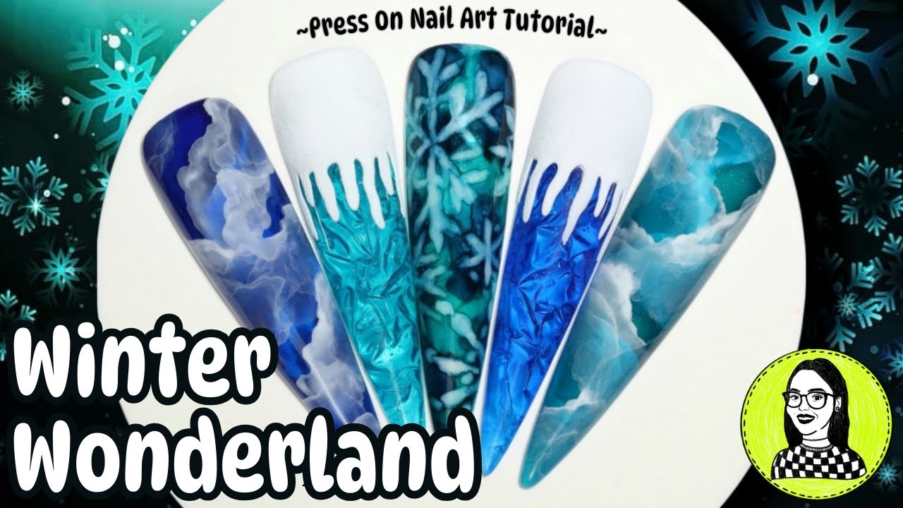 WINTER WONDERLAND cracked ice effect & marble ink nails ⭐︎PRESS ON NAIL ART TUTORIAL⭐︎