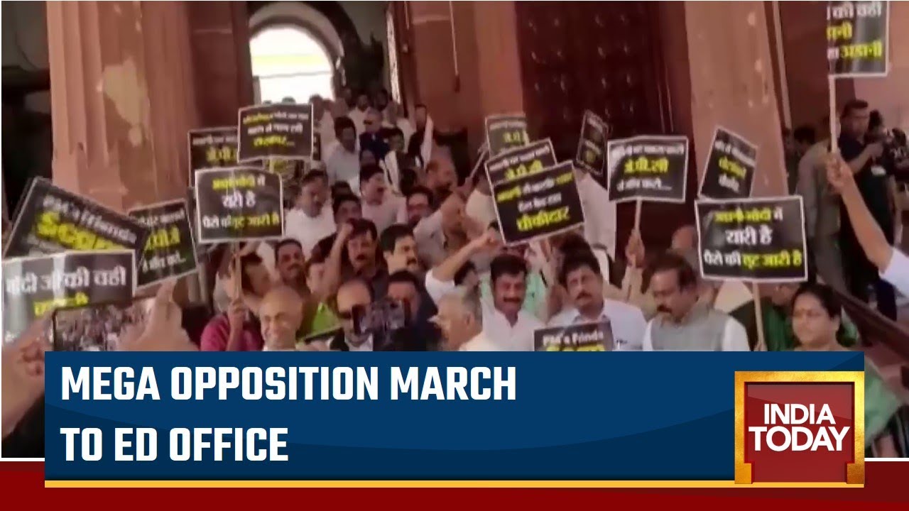 Parliament Showdown: Opposition Marches Towards ED Office On Adani Row