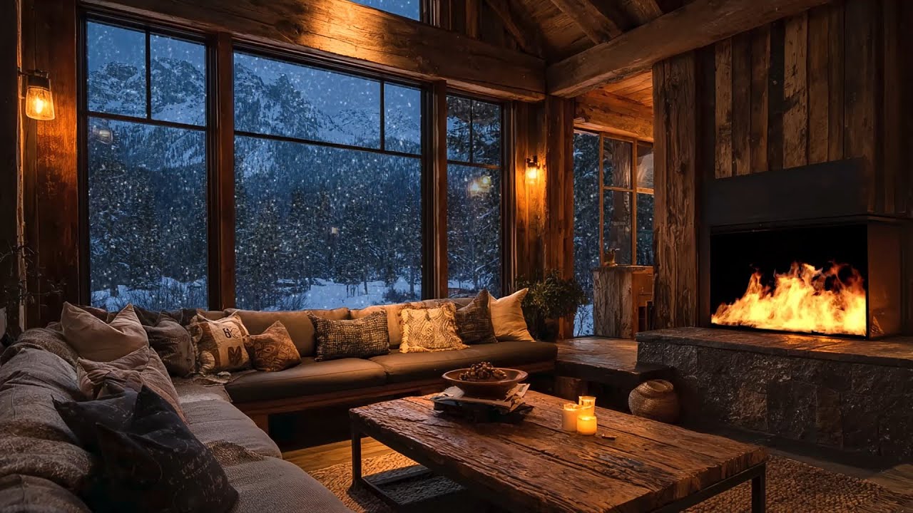 Relaxing Jazz Music 🎹 Cozy Atmosphere By The Fireplace In Winter ❄️ Soothing Snowfall