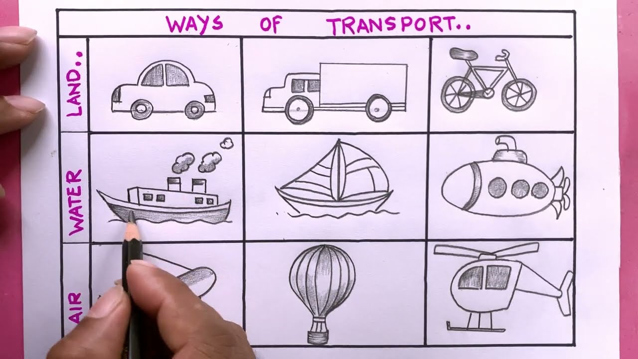 How To Draw Way Of  Transport Easy/Easy Drawing Different Transport Land Water Air