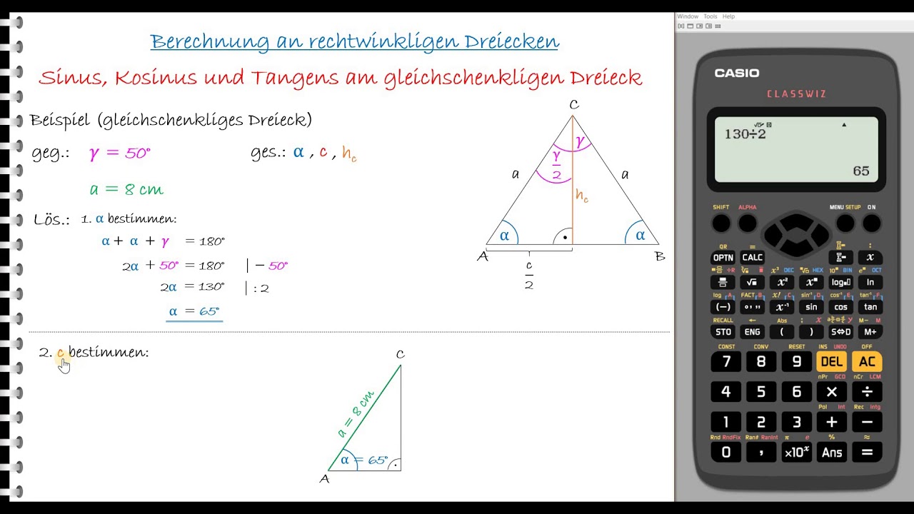 Lernvideo_Sinus, Kosinus und Tangens am gleichschenligen Dreieck