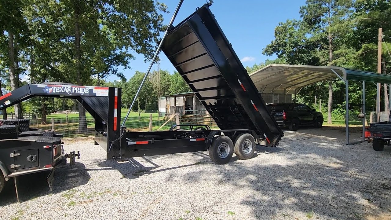Texas Pride 16 ft 16k GVWR gooseneck dump trailer.