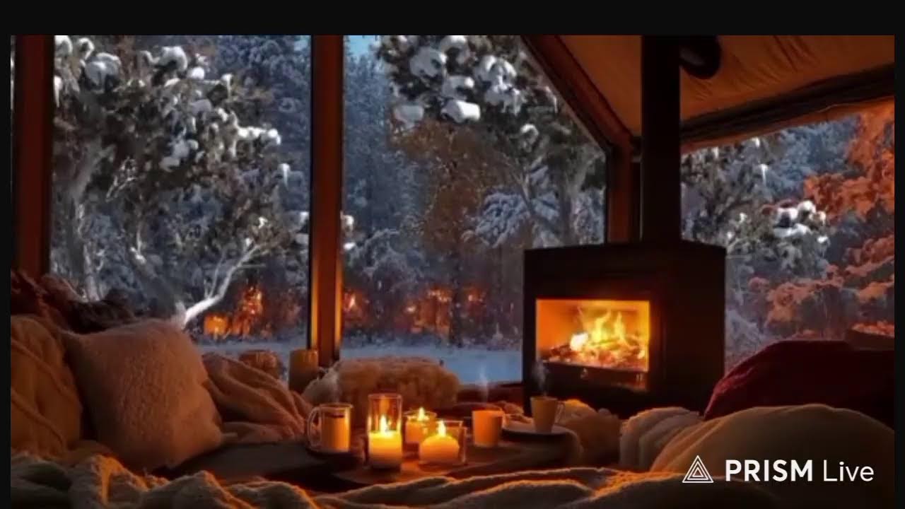 Cozy Fireplace & Falling Snow ❄️🔥 Relaxing Piano Music | Live Ambience