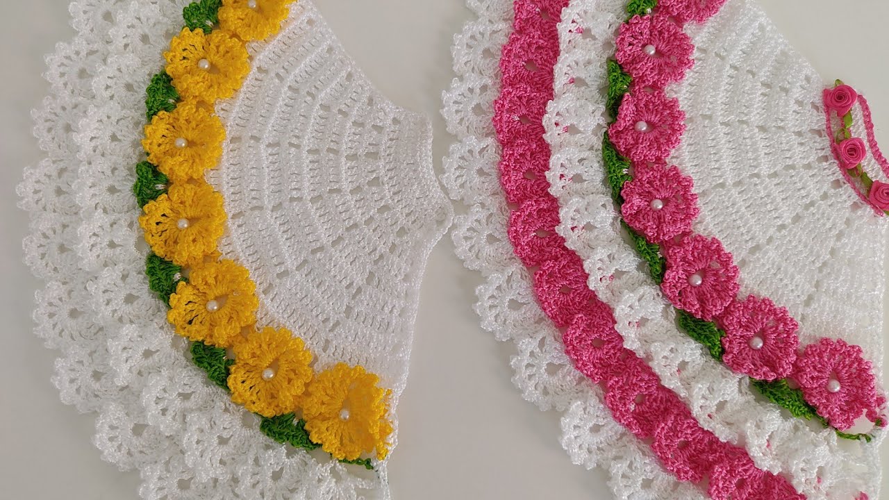 saía de crochê para boneca pintada em pano de prato