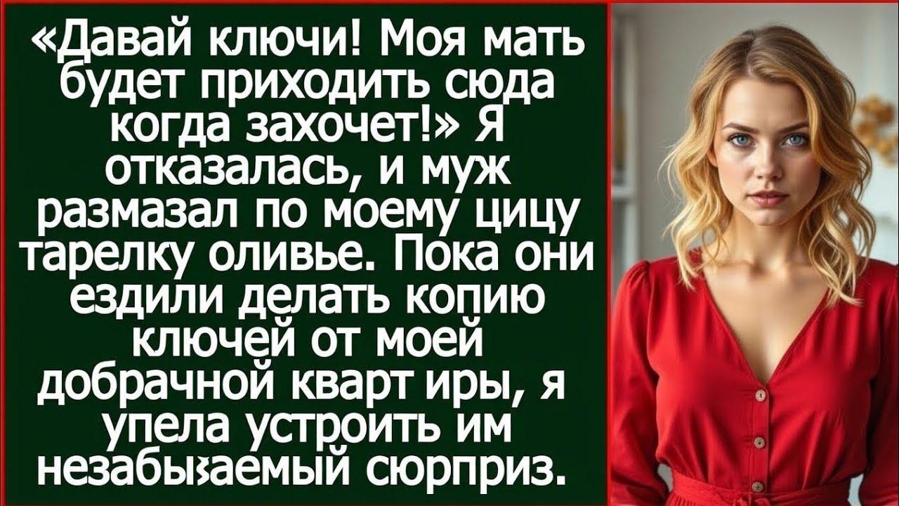 Давай ключи от своей квартиры! Моя мать будет приходить сюда когда захочет! Заорал муж.