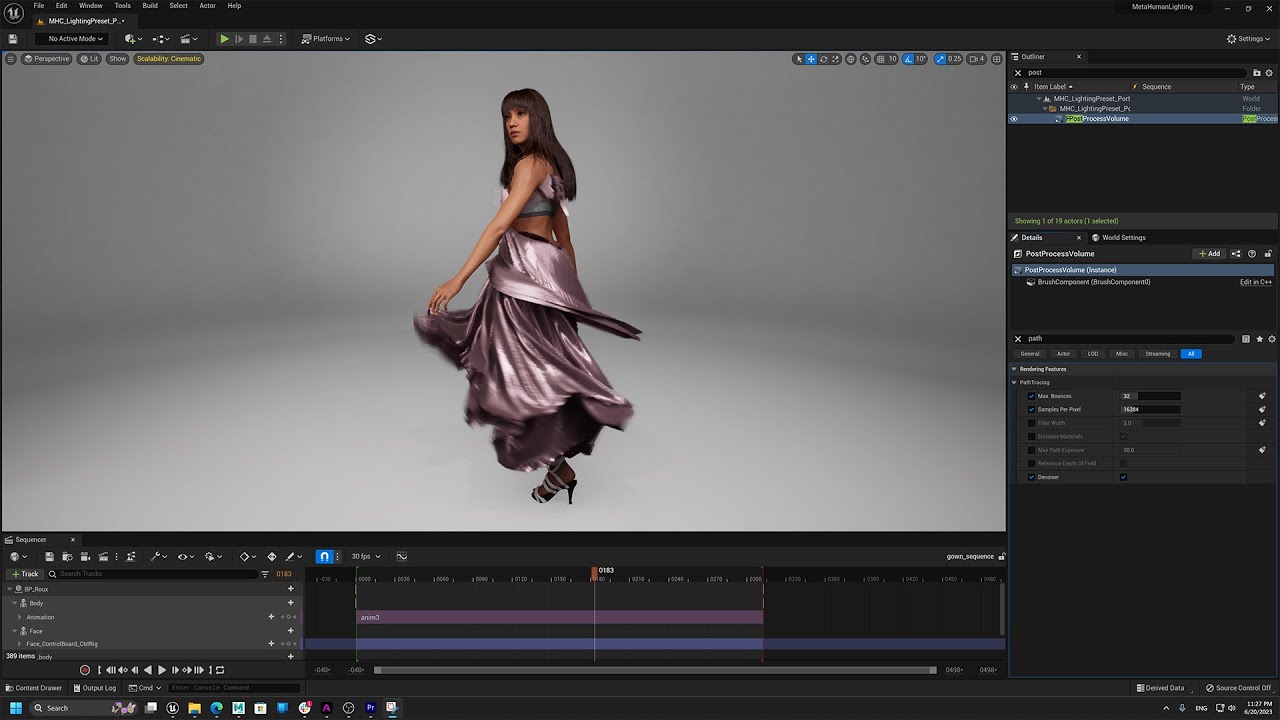 Complex cloth simulation for Metahuman with Meta plugin for Unreal Engine.