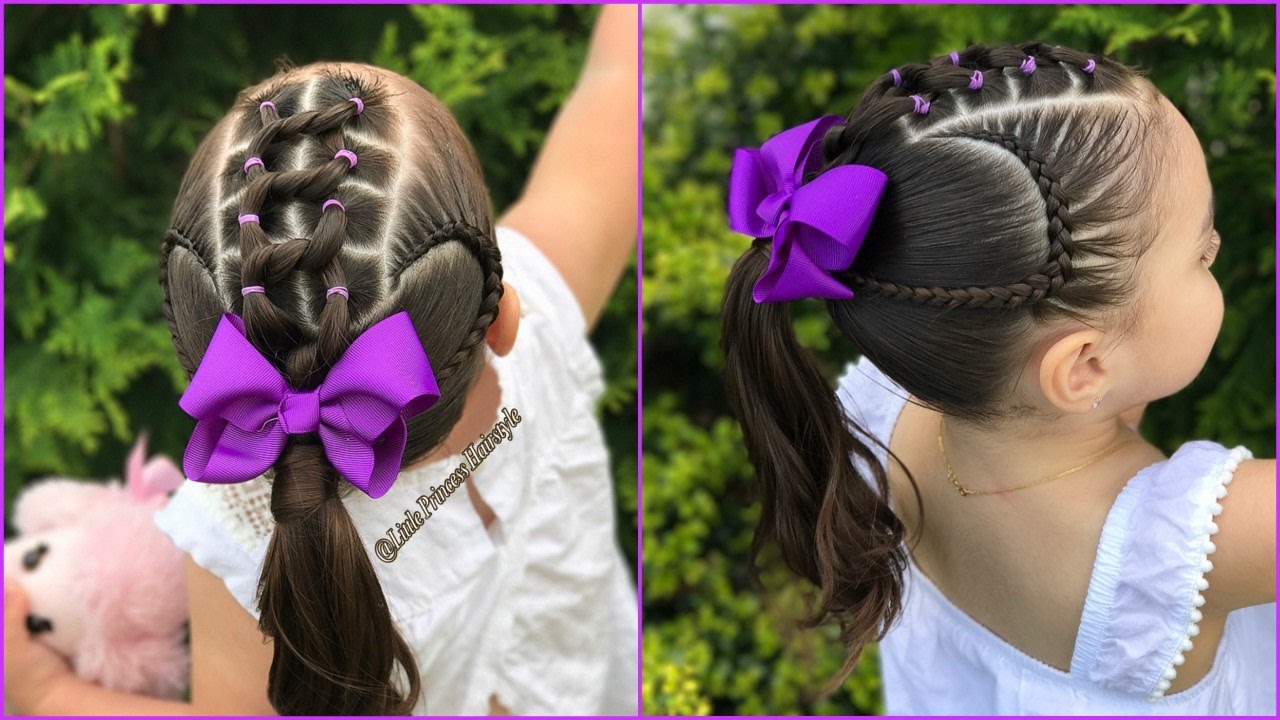 Peinado para niñas con ligas y trenzas pegadas|Peinados para niñas faciles y rapidos|LPH