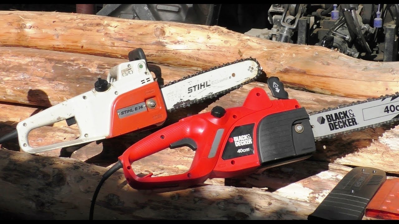 Elektro-Kettensäge Stihl vs. Black & Decker, teuer vs. billig, electric chainsaw expensive vs. cheap