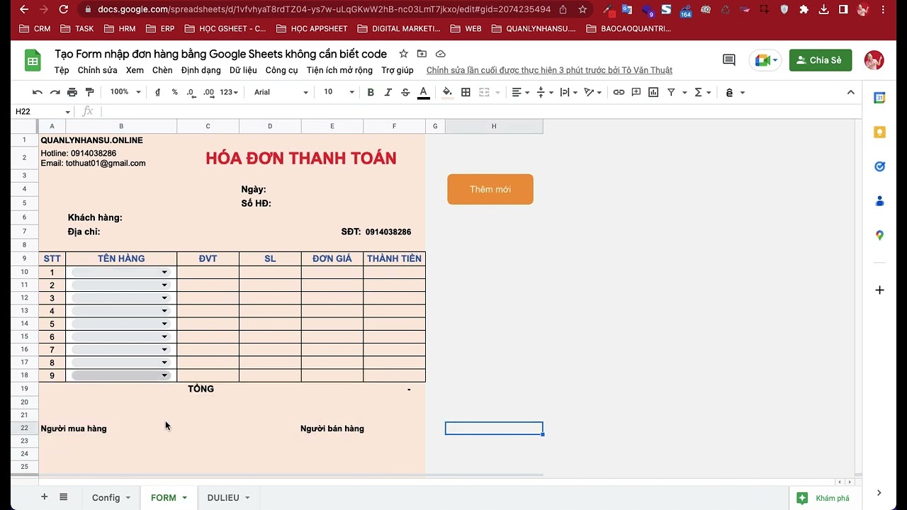 Tạo form nhập đơn hàng bằng Google Sheets không cần biết Code