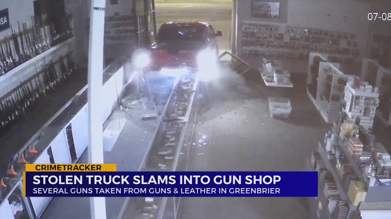 VIDEO: Stolen truck slams into Tennessee gun shop