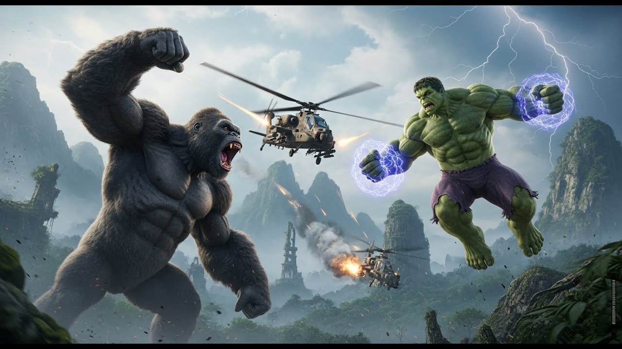 King Kong And Hulk vs Helicopter And SuperPowers: Big Clash On Skull İsland The Ultimate Showdown