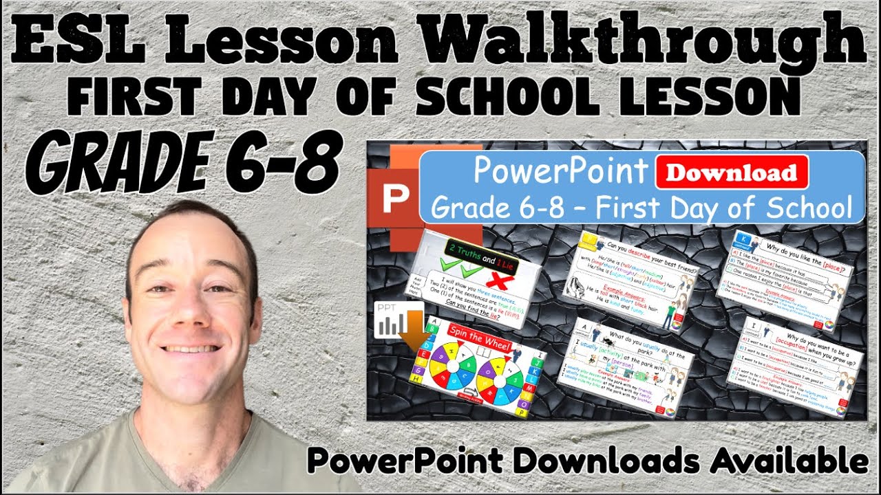 ESL Speaking Class: First Day of School - Grade 6-8 - PowerPoint Walkthrough for Large Groups