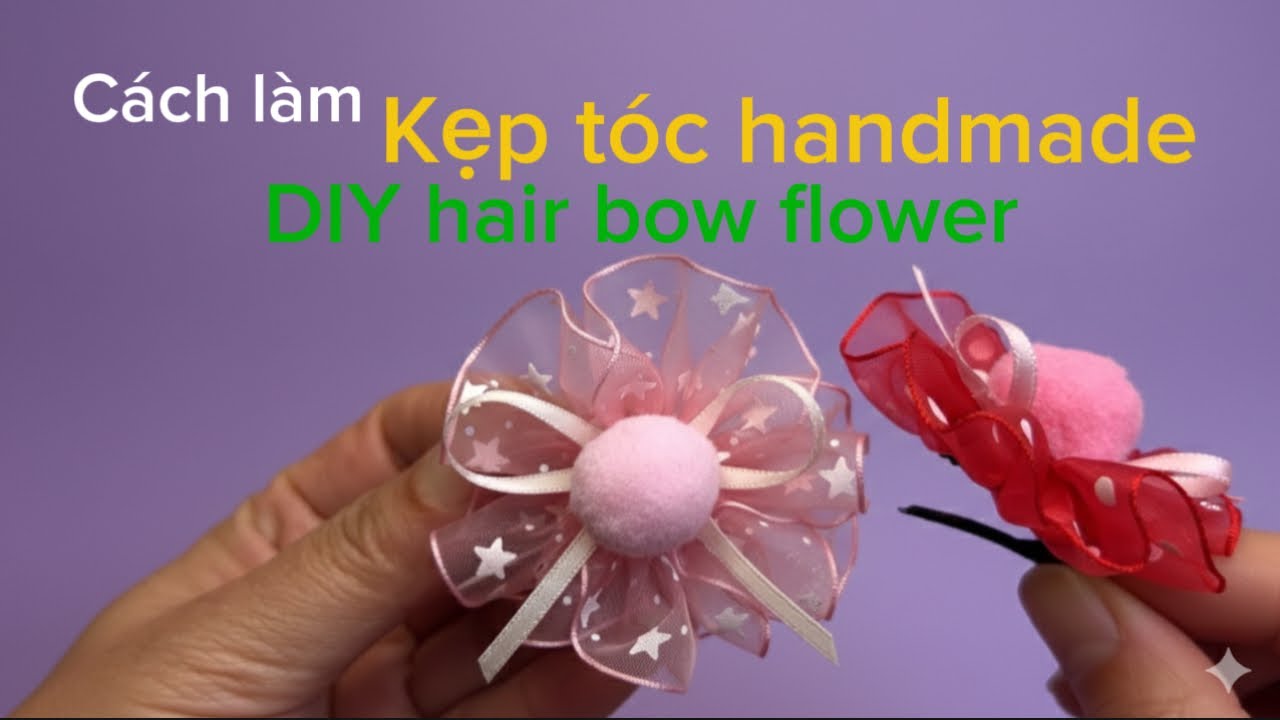 Cách làm kẹp tóc handmade từ ruy băng organza | DIY hair bow flower tutorial