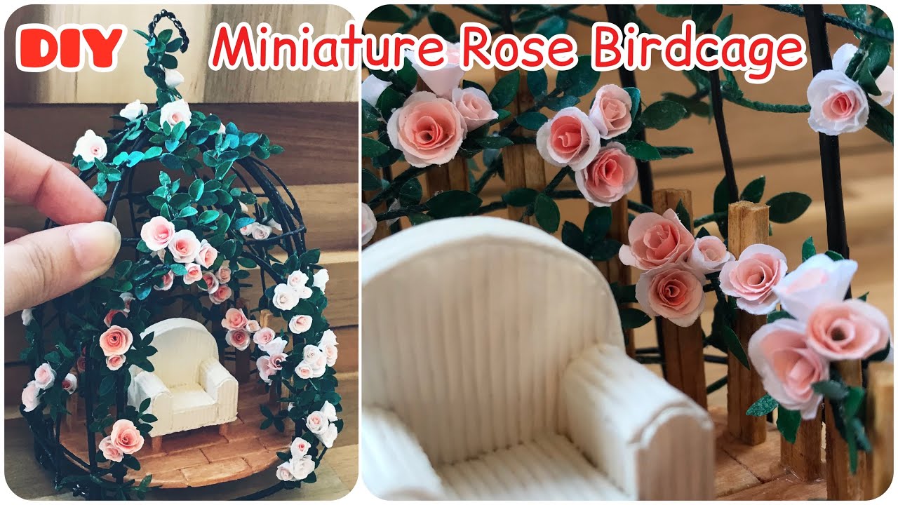 【DIY】ミニチュア鳥かご　半紙で作った薔薇を散りばめました