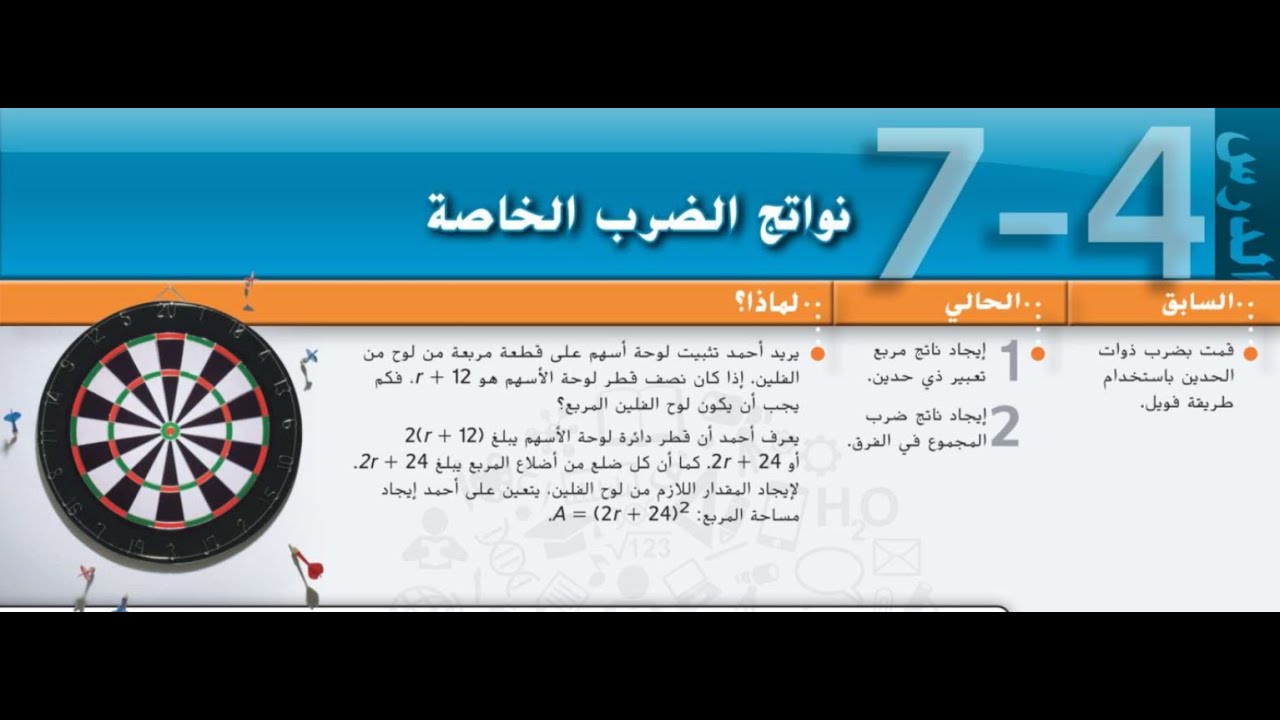 نواتج الضرب الخاصة - الصف التاسع - رياضيات