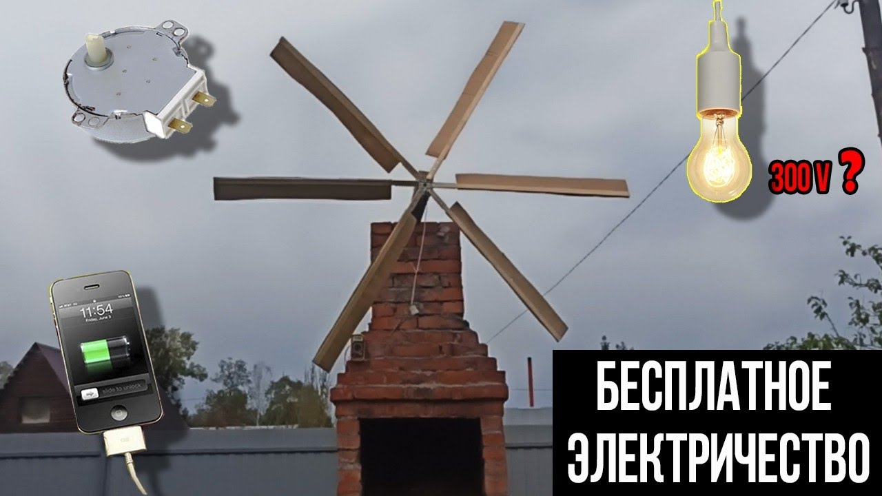Бесплатная электроэнергия военного времени из моторчика микроволновки и силы ветра