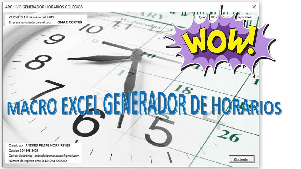 Excel (Macro) generador de horarios (Ejemplo 1 detallado)