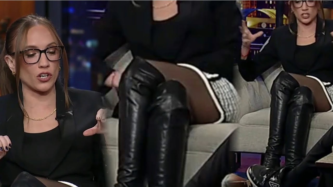Kat Timpf in a plaid miniskirt, over the knee boots & black pantyhose.  Gutfeld! - 11_ 21_25