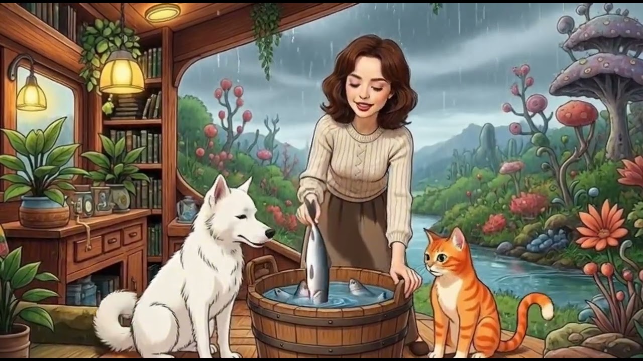 A Rainy Sunset on my Houseboat | A Quiet, Beautiful Life | Ghibli-Style 