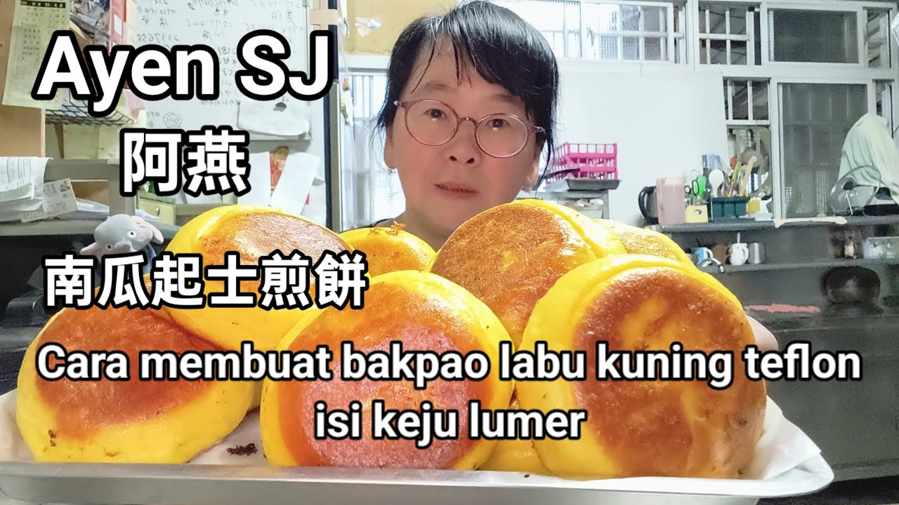 Cara membuat bakpao labu kuning teflon isi keju lumer 