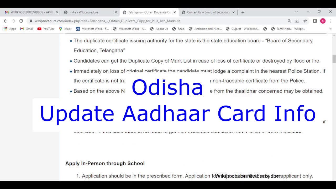 Odisha - Apply Online to Correct or Update (Modify) Aadhaar Card Information