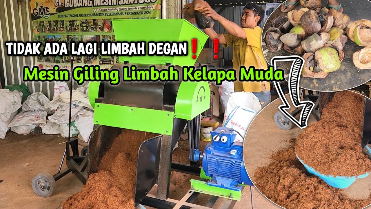 Trial Giling Limbah Degan Mengolah Limbah Kelapa Muda Jadi Kompos Organik, Pakai Saringan 10mm
