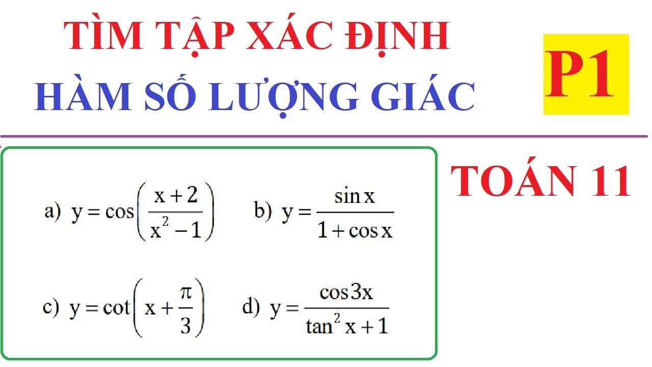 TÌM TẬP XÁC ĐỊNH CỦA CÁC HÀM SỐ LƯỢNG GIÁC. TOÁN LỚP 11-P1