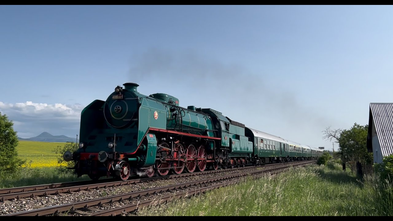 4K Steam Locomotive Skoda 486.007 &ldquo;Zelen&yacute; Anton&rdquo; Pribovce 2023, Slovakia - Amazing Drone Shot