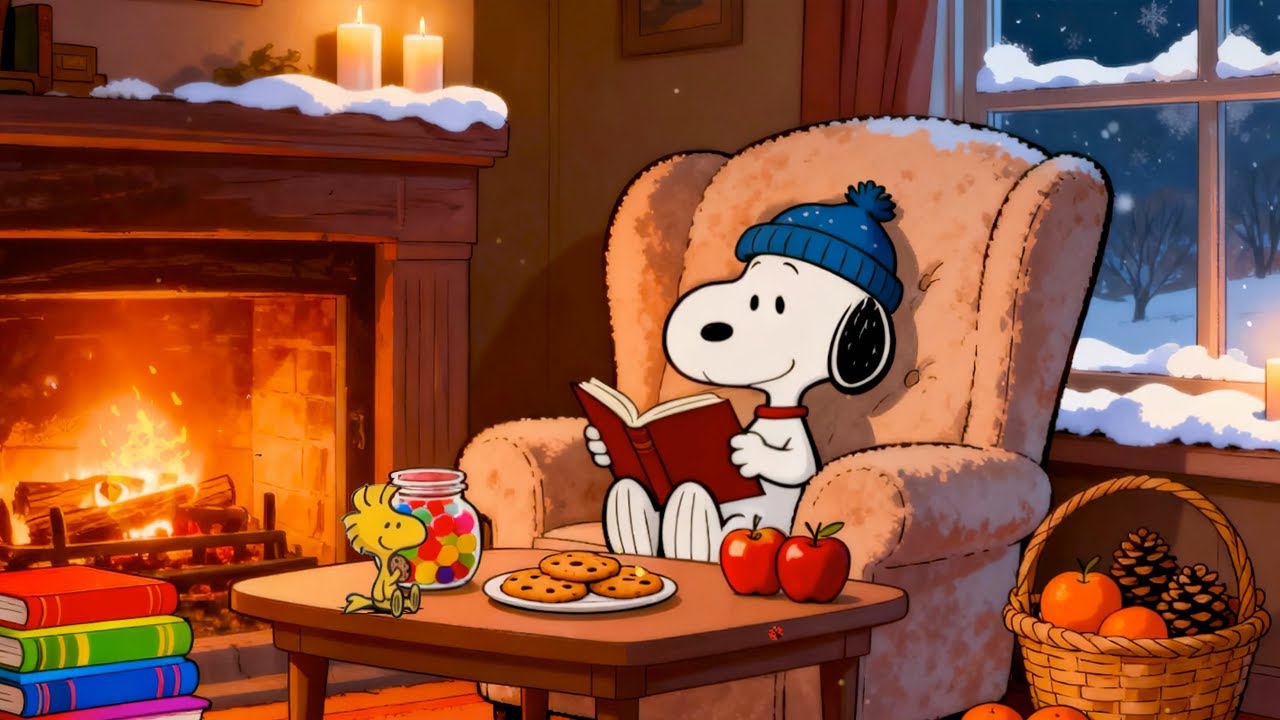 Cozy Fireplace Evening with Snoopy 🔥❄️ | Warm Light, Cookies & Winter Calm 🧣 | Chill Lofi Vibes 🎧
