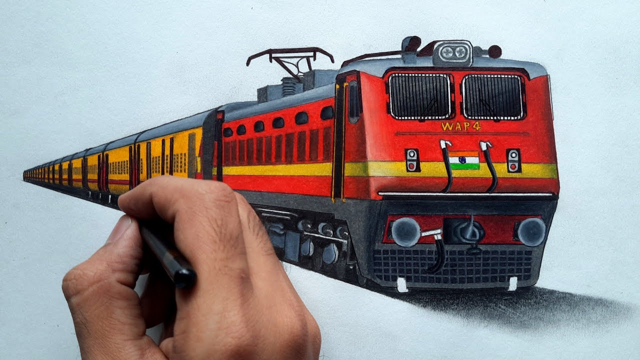 Drawing a WAP-4 locomotive hauling Utkrisht coach ICF train !!