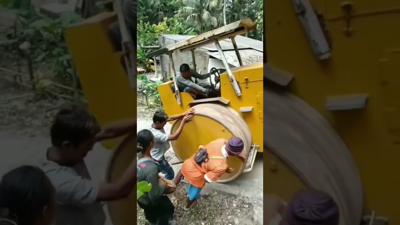Road roller gets out of control on hill