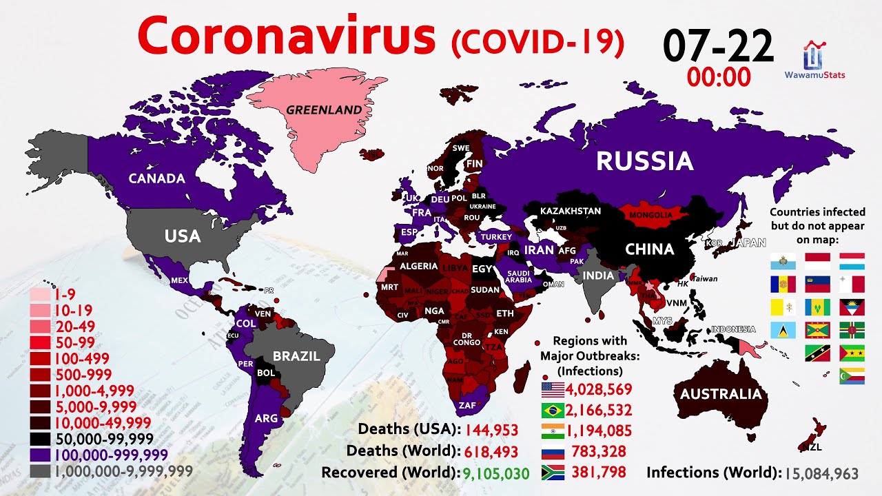 15 Million Coronavirus Cases Worldwide (World Map Timelapse)