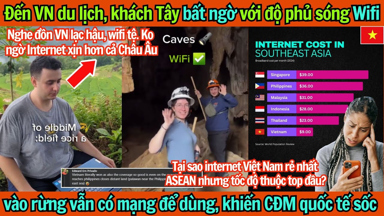 Đến VN du lịch, khách Tây bất ngờ với ĐỘ PHỦ WIFI, vào rừng vẫn có mạng để dùng, CĐM quốc tế khó tin