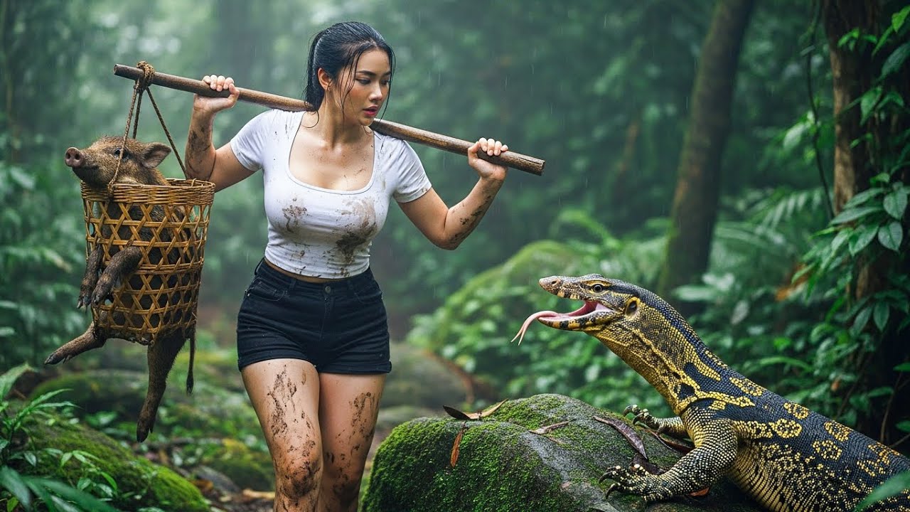 Monitor Lizards Attack At Night &ndash; Craft Giant Traps And Hunt Wild Boars | 20 Days Jungle Survival