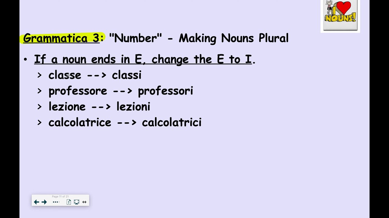 Making Nouns Plural in Italian (Grammatica 3)